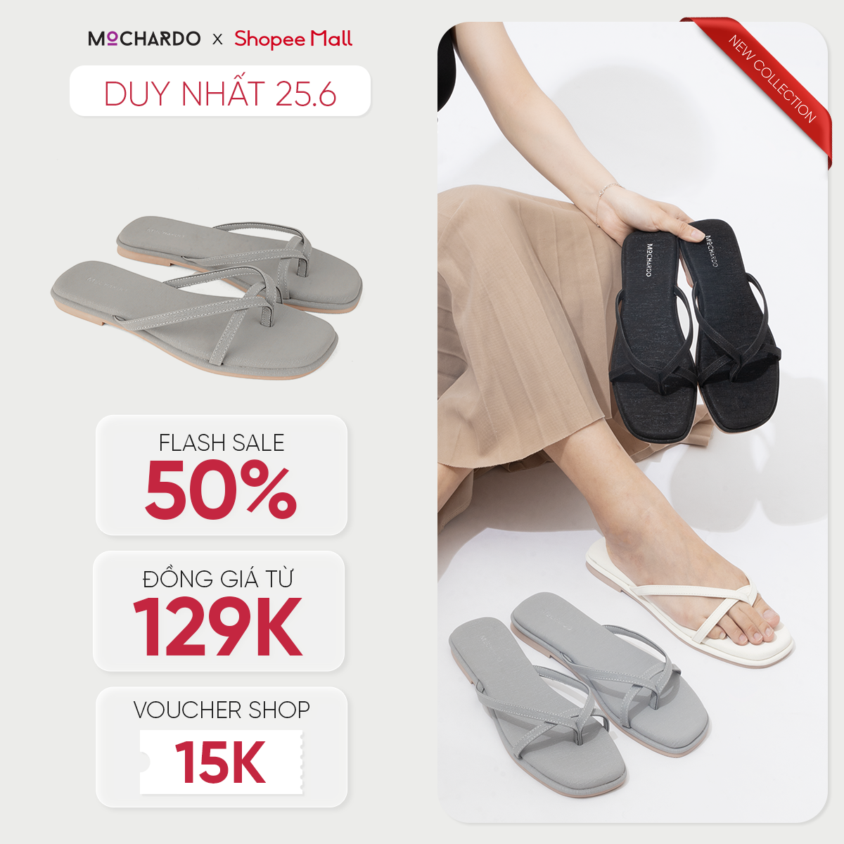 Dép Bệt Nữ Đế Bằng MOCHARDO Phối Quai Dây Mảnh Xỏ Ngón Kiểu Dáng Đơn Giản Thời Trang D-100