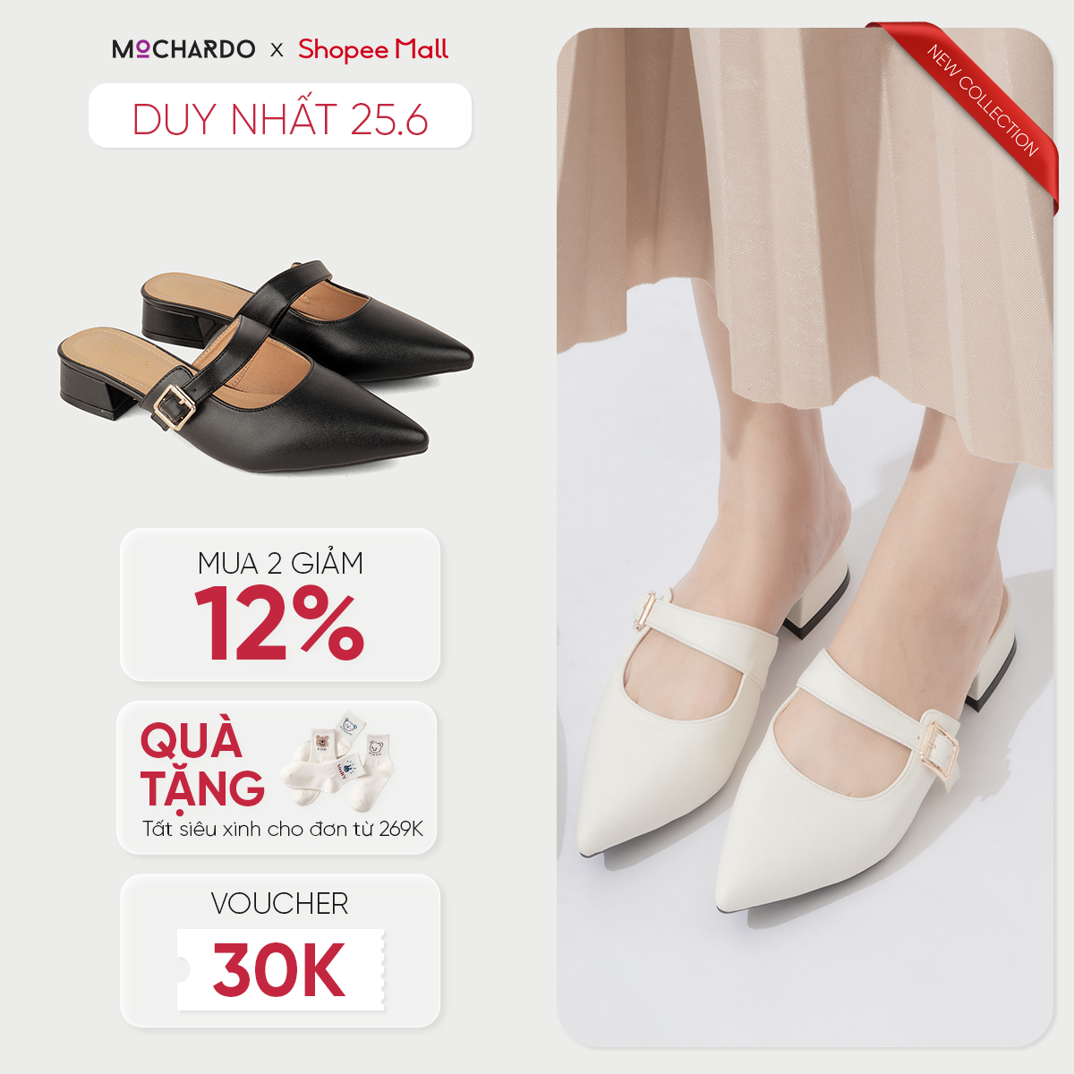 Dép Sục Sapo Nữ Mochardo Mũi Nhọn Quai Ngang Khóa Basic, Dép Guốc Sục Nữ Đế Vuồng Cao 3cm MC-565