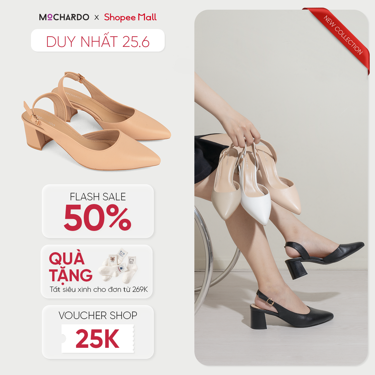 Giày Sandal Cao Gót Nữ MOCHARDO Dáng Slingback Mũi Nhọn Đế Vuông Cao 5cm MC-811