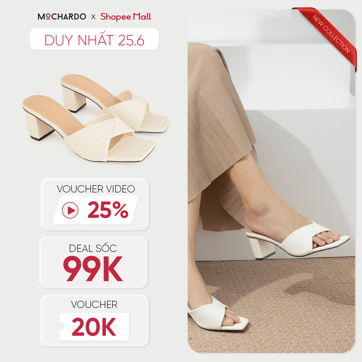 Dép Cao Gót MOCHARDO Gót Trụ Quai Vạt Chéo Nữ Tính 5cm  MC.301